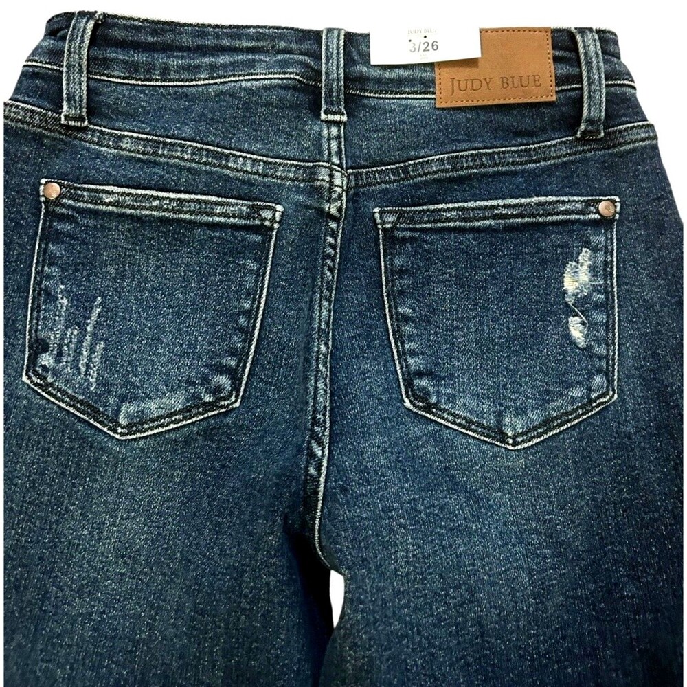 Judy Blue Jeans Demin Boyfriend Buffalo Plaid Patch Mid Womens Sz 3 / 26 - Picture 8 of 11